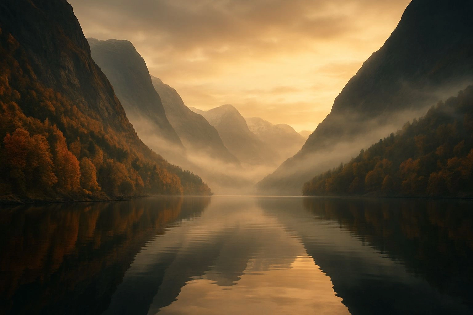 Utsikt over Sognefjorden med tåke og fjell