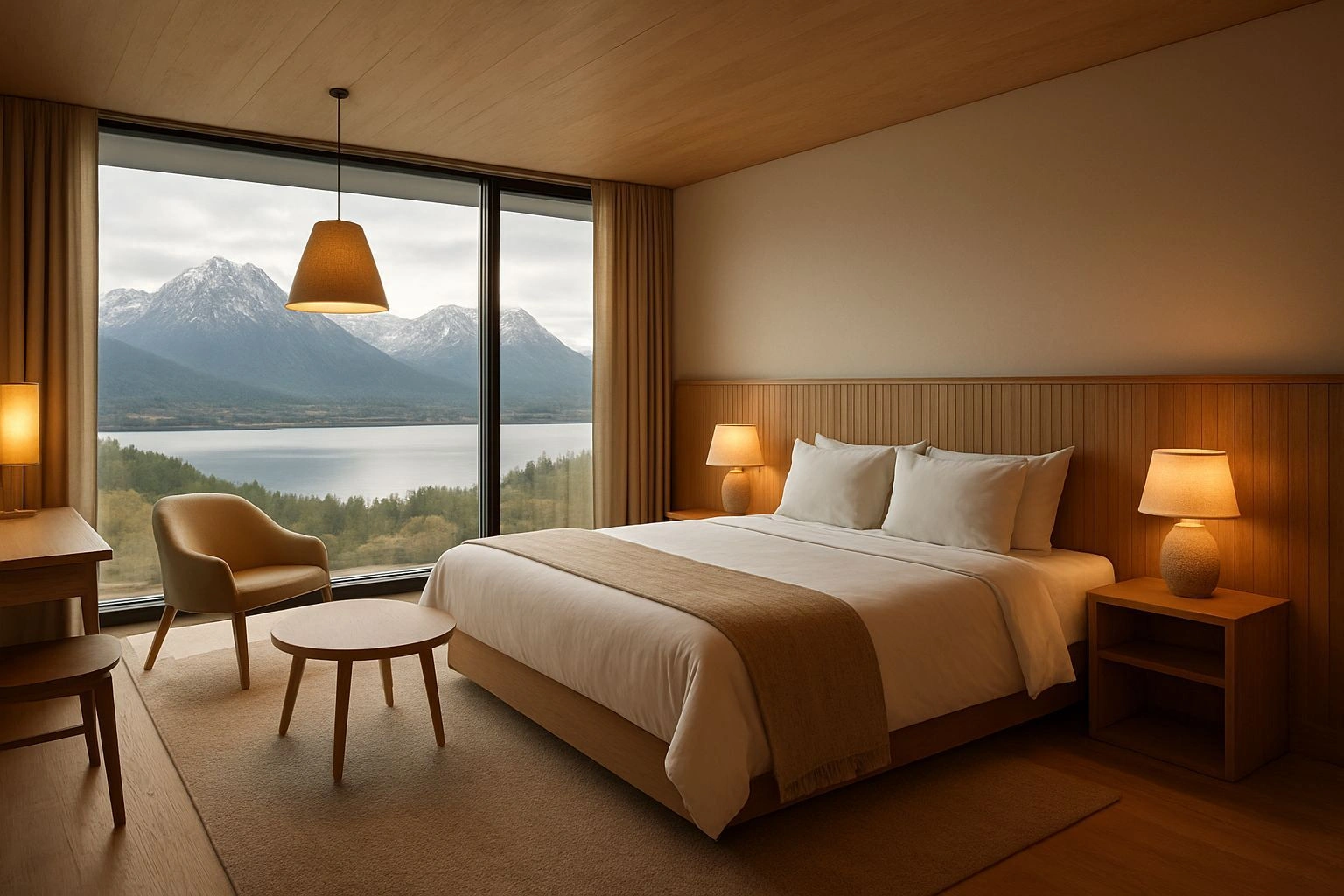 Moderne interiør med panoramautsikt